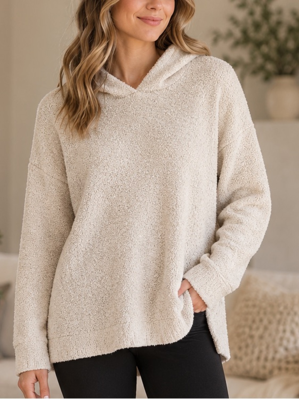 Cupcakes and Cashmere Cream BouclΓ© Hooded Sweater Pullover Large